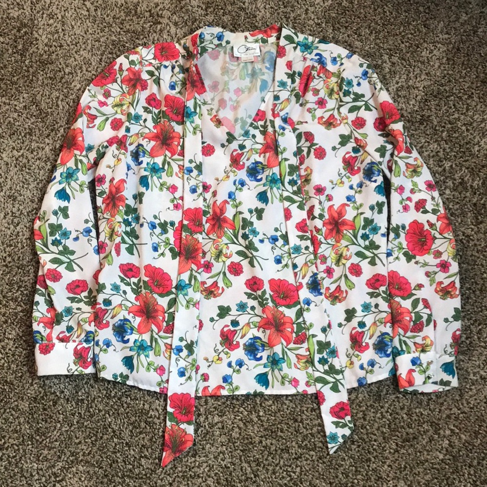 Olivia Culpo X Le Tote White Floral Long Blouse L